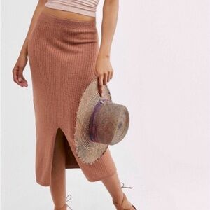 NWT Free People Skyline Midi Skirt, Beige, Size Small